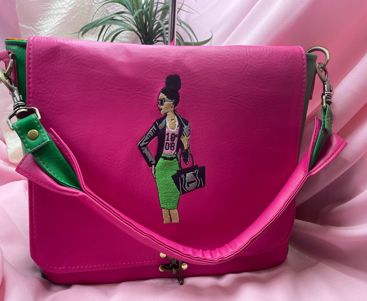 Pink & Green 1908 Courier Bag by            J Rachel LLC