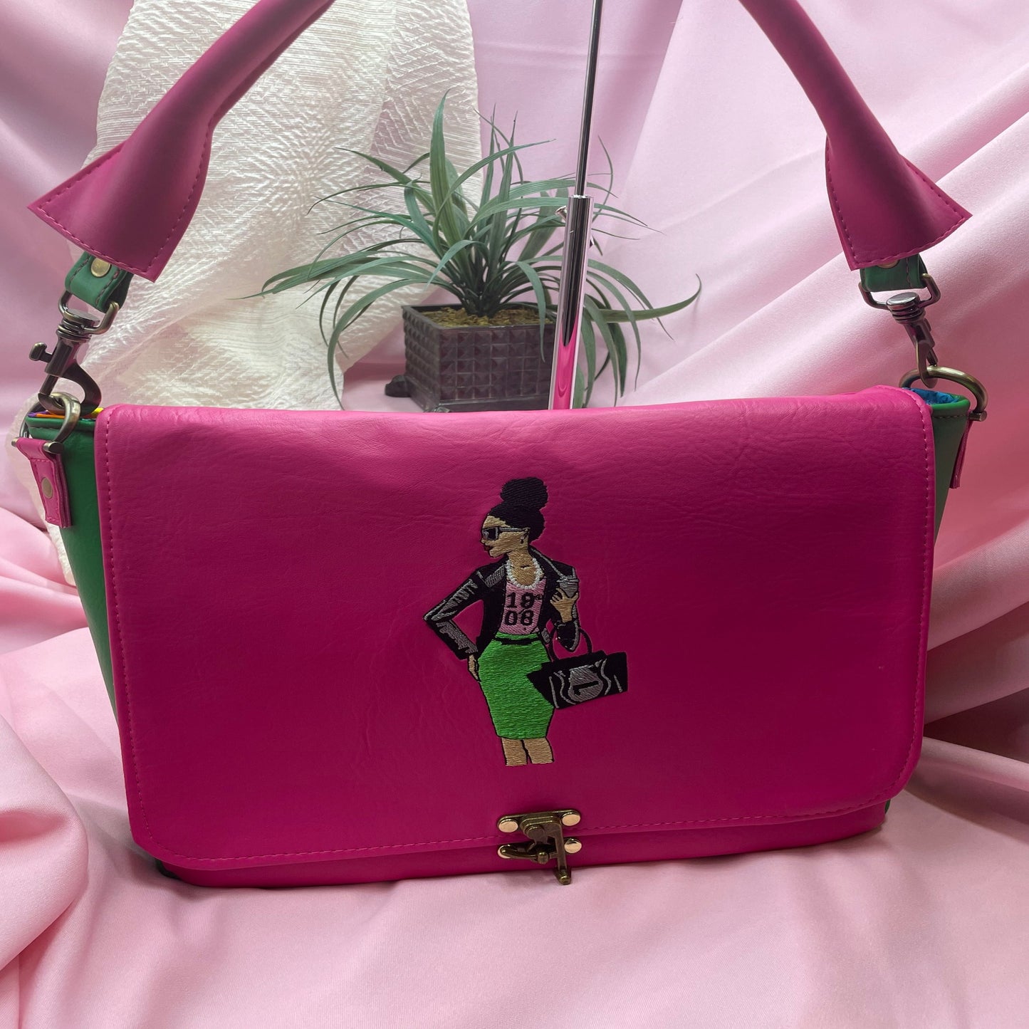 Pink & Green 1908 Courier Bag by            J Rachel LLC