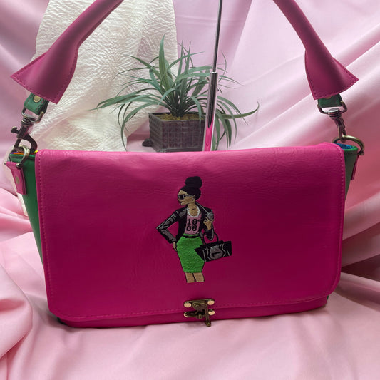 Pink & Green 1908 Courier Bag by            J Rachel LLC